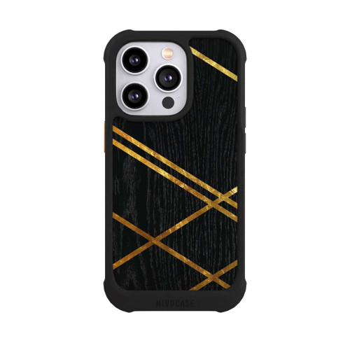 Apple iPhone 14 Pro NIVOmax Schwarzes geometrisches Muster Goldene Streifen