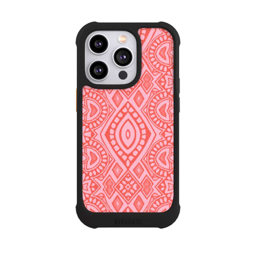 Apple iPhone 14 Pro NIVOmax Boho Geometric Intricate Tribal Design in Shades of Pink
