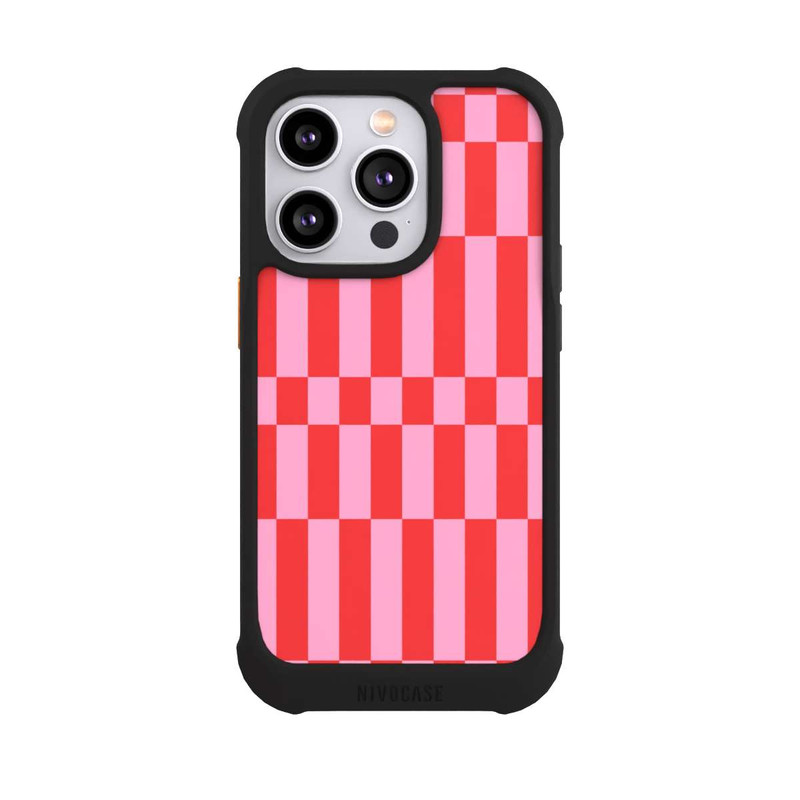 iPhone 14 Pro NIVOmax Checked Abstract Bold Coral Red and Pink Color Block