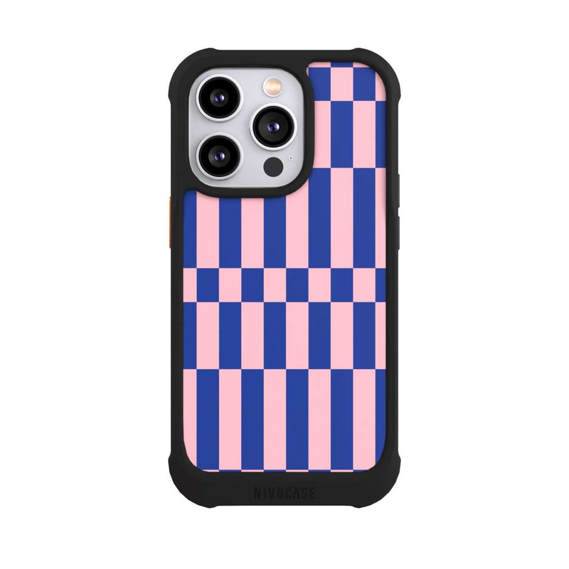 iPhone 14 Pro NIVOmax Checked Abstract Bold Electric Blue and Pink Color Block