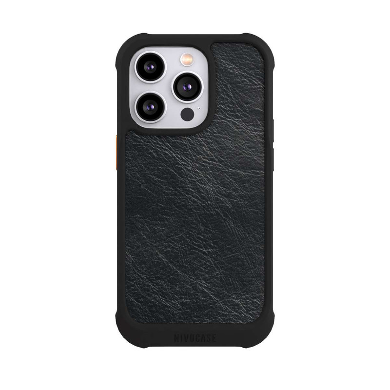 iPhone 14 Pro NIVOmax Schwarzer Lederlook Hintergrund