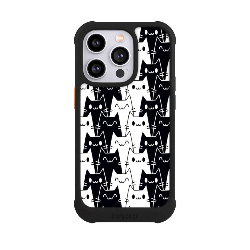 iPhone 14 Pro NIVOmax Katzentapete Schwarz Weiß