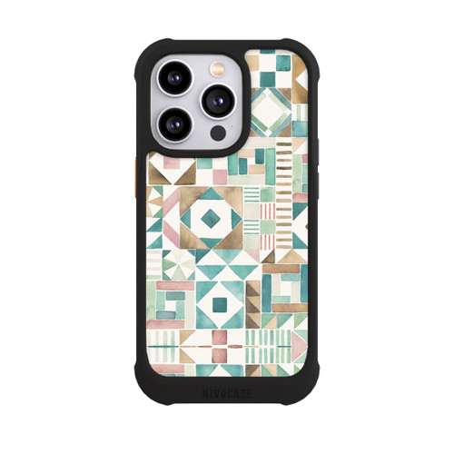 Apple iPhone 14 Pro NIVOmax Geometric Blocks Retro Vintage Patchwork Green