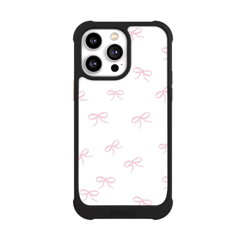 iPhone 14 Pro Max NIVOmax Schleifen Muster Rosa Weiß