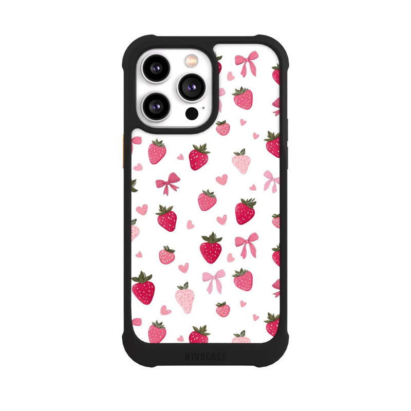 iPhone 14 Pro Max NIVOmax Erdbeer Herz Schleifen Muster Pink