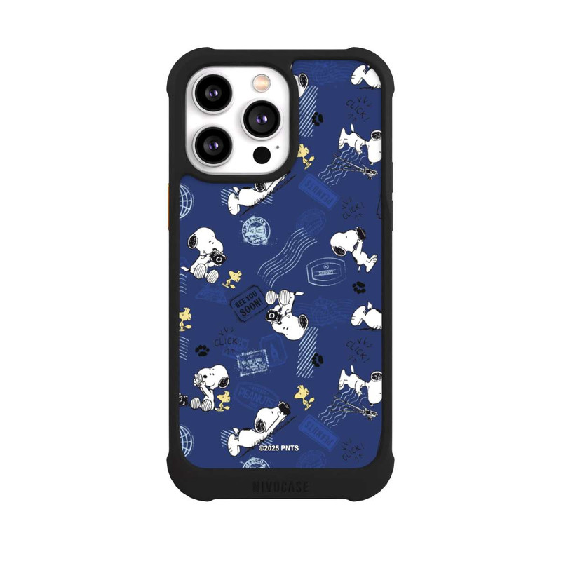 iPhone 14 Pro Max NIVOmax Peanuts Travel Stamps Pattern Blue