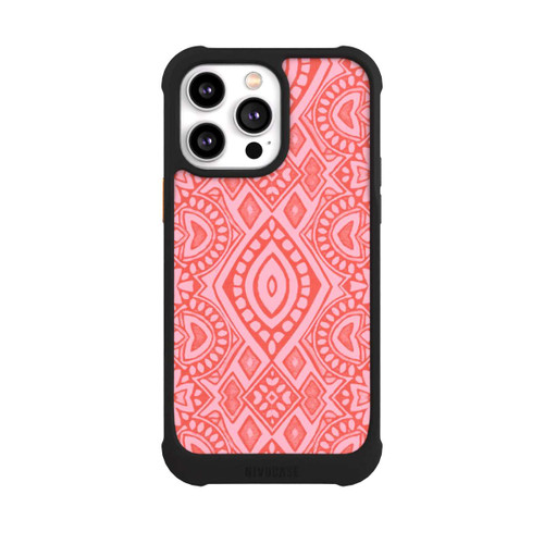 Apple iPhone 14 Pro Max NIVOmax Boho Geometric Intricate Tribal Design in Shades of Pink