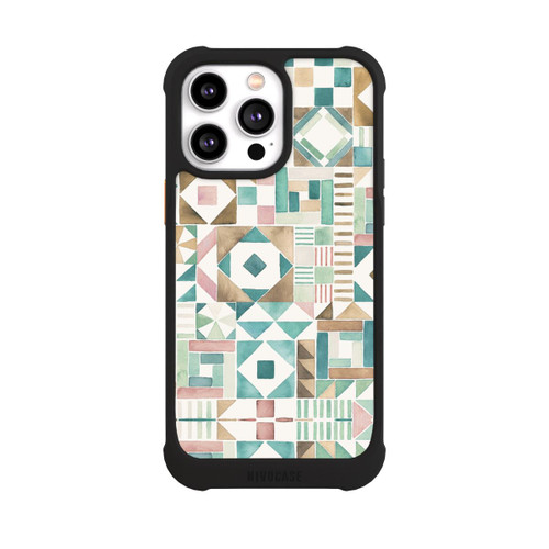 Apple iPhone 14 Pro Max NIVOmax Geometric Blocks Retro Vintage Patchwork Green