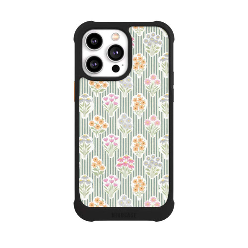 Apple iPhone 14 Pro Max NIVOmax Ditsy Flower Sticker Bouquets on Blue and Cream Pinstripes