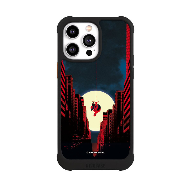 iPhone 14 Pro Max NIVOmax Spider-Man Marvel between Skyscrapers