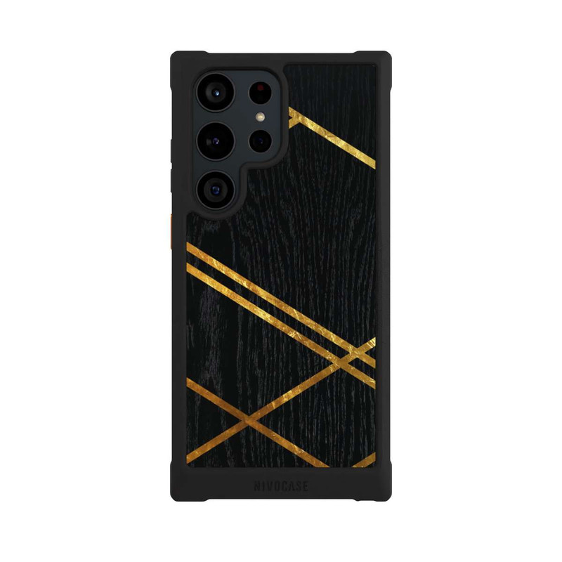 Galaxy S23 Ultra NIVOmax Black Geometric Pattern Golden Stripes