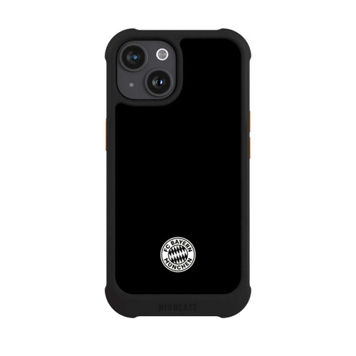 Apple iPhone 15 NIVOmax Klassisches FCB Logo Klein - Weiß auf Schwarz