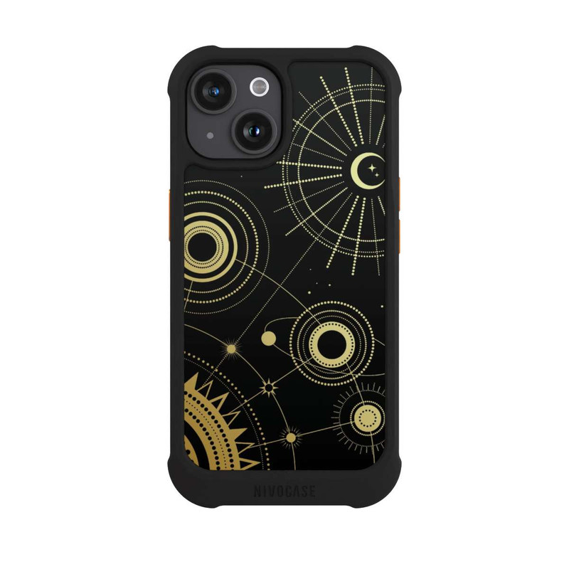 iPhone 15 NIVOmax Le noir et l'or semblent abstraits