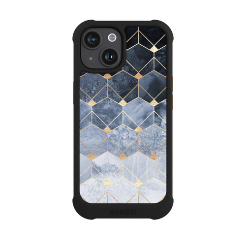 Apple iPhone 15 NIVOmax Blaue Sechsecke und Diamanten Golddruck