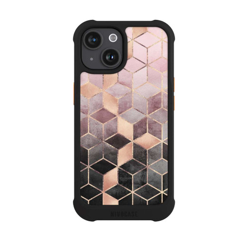 Apple iPhone 15 NIVOmax Pink-grauer Farbverlauf Würfel Druck