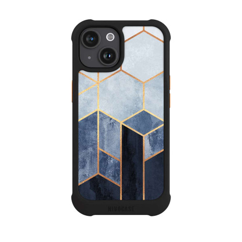 Apple iPhone 15 NIVOmax Blauer Farbverlauf Sechsecke Golddruck