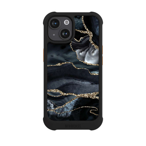 Apple iPhone 15 NIVOmax Dunkler Marmor Gold Glitzerlook