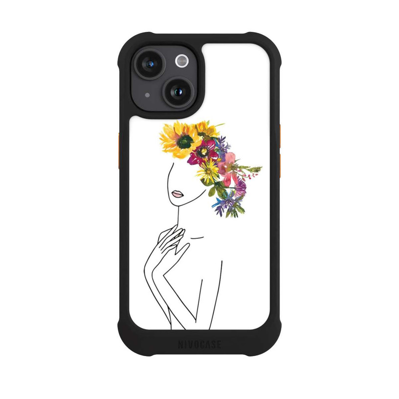 iPhone 15 NIVOmax Line Art Frau mit Blumenkrone