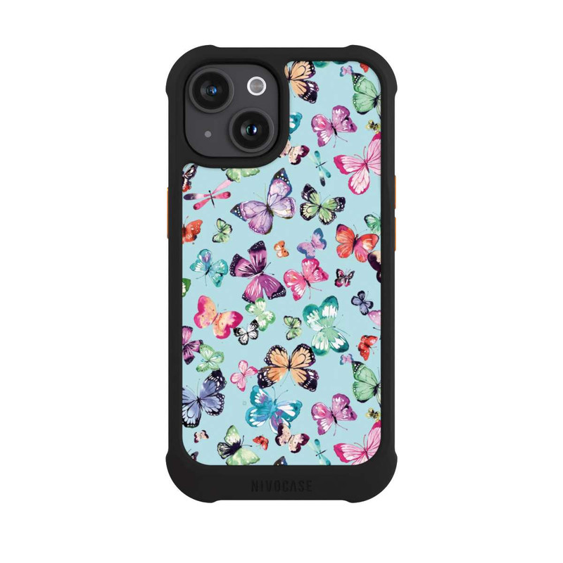 iPhone 15 NIVOmax Papillons Rose Orange Bleu