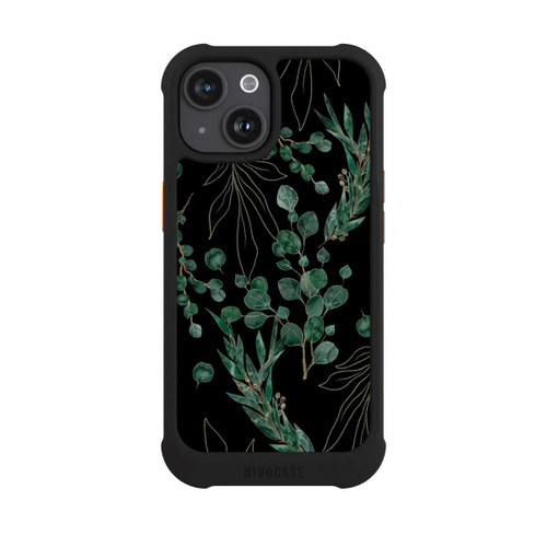 Apple iPhone 15 NIVOmax Feuilles d'Eucalyptus Fond Noir