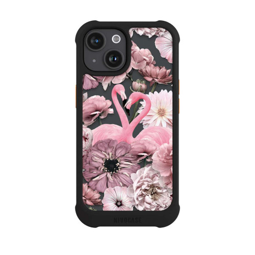 Apple iPhone 15 NIVOmax Flamants roses en motif de fleurs