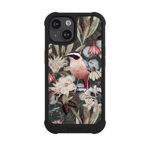 Apple iPhone 15 NIVOmax Oiseau orange à motif de fleurs vintage