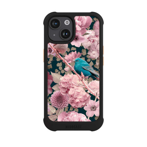 Apple iPhone 15 NIVOmax Moineaux à motif de fleurs roses