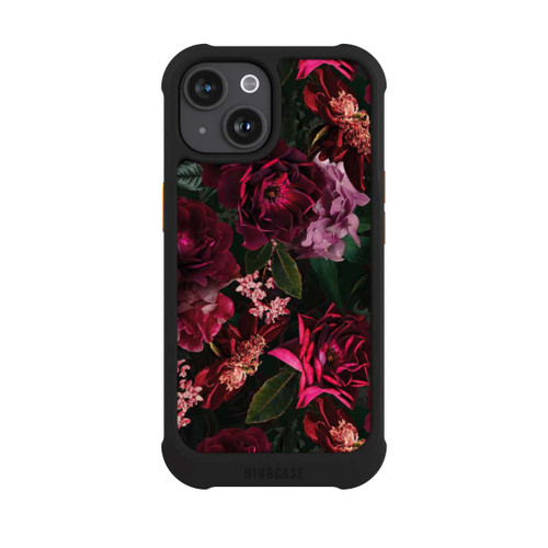 Apple iPhone 15 NIVOmax Dunkelrote und rosa Blüten
