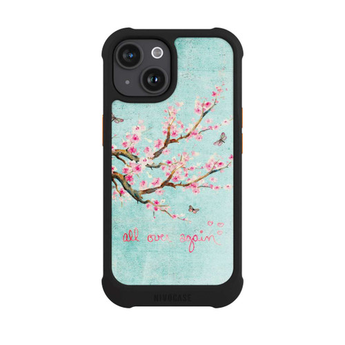 Apple iPhone 15 NIVOmax Motif d'arbre en fleurs de cerisier bleu