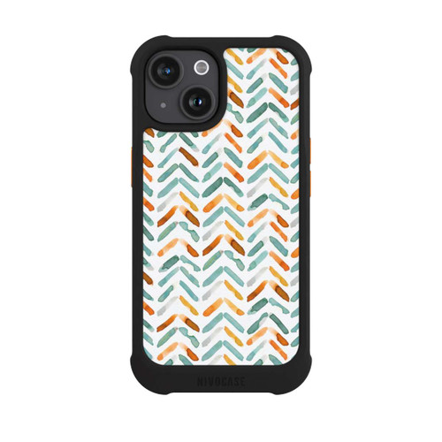 Apple iPhone 15 NIVOmax Élégant Automne Chevron Bleu Orange