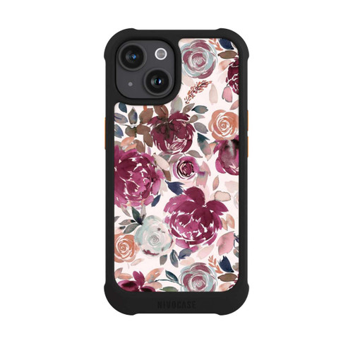 Apple iPhone 15 NIVOmax Herbstpfingstrosen und Rosen in Rosa