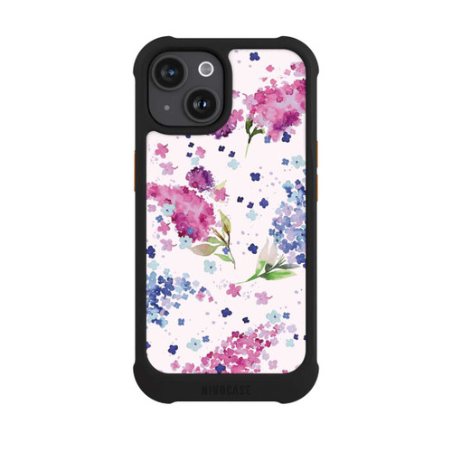 Apple iPhone 15 NIVOmax Hortensias Floraux Lilas Rose