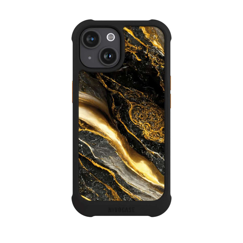 iPhone 15 NIVOmax Schwarze Marmor Goldschichten
