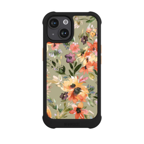 Apple iPhone 15 NIVOmax Malerische tropische Blumen Salbeigrün