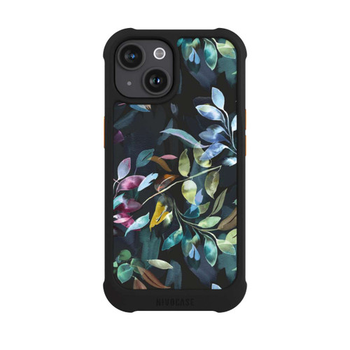 Apple iPhone 15 NIVOmax Aquarelle Feuilles Mystiques Noir
