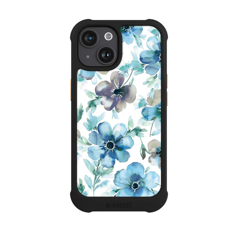 iPhone 15 NIVOmax Motif de fleurs bleues Tendance