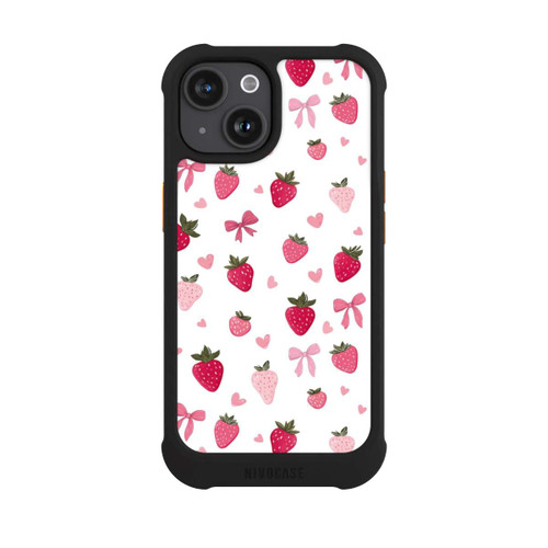 Apple iPhone 15 NIVOmax Erdbeer Herz Schleifen Muster Pink
