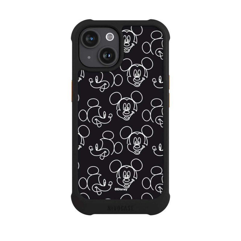 iPhone 15 NIVOmax Disney Mickey Faces Black Line Art Pattern