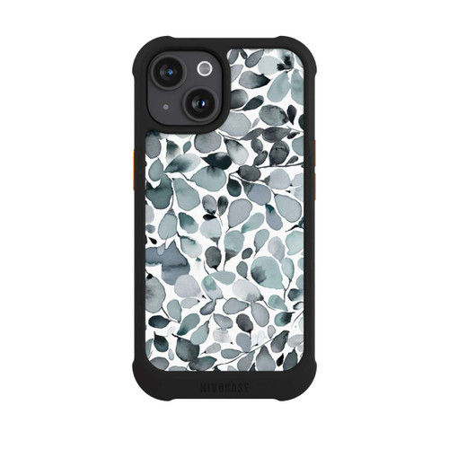 Apple iPhone 15 NIVOmax Eucalyptus Watercolor Leaves Grey