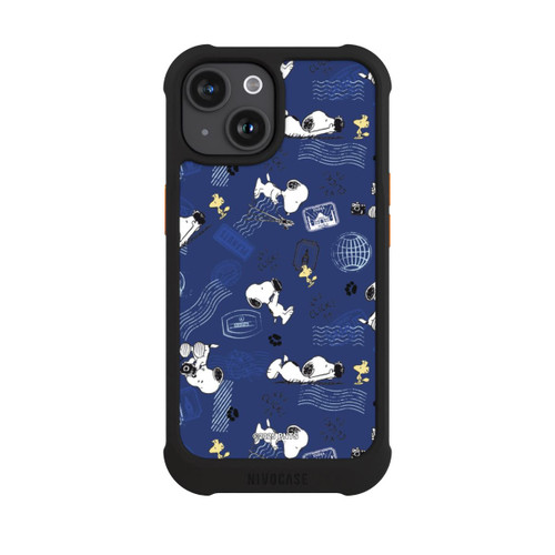 Apple iPhone 15 NIVOmax Peanuts Travel Stamps Pattern Blue