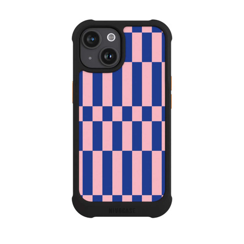 Apple iPhone 15 NIVOmax Checked Abstract Bold Electric Blue and Pink Color Block
