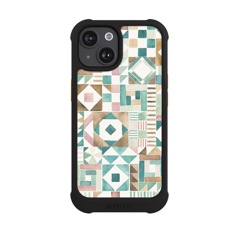 iPhone 15 NIVOmax Geometric Blocks Retro Vintage Patchwork Green