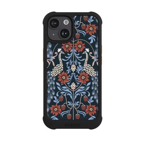 Apple iPhone 15 NIVOmax Vintage Peacock Garden Arts and Crafts Floral Dark
