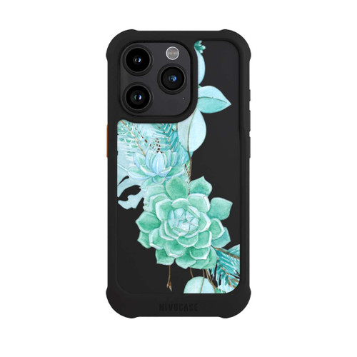 Apple iPhone 15 Pro NIVOmax Fleurs Vertes Menthes Transparent