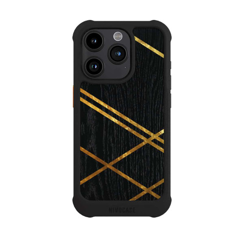 Apple iPhone 15 Pro NIVOmax Schwarzes geometrisches Muster Goldene Streifen