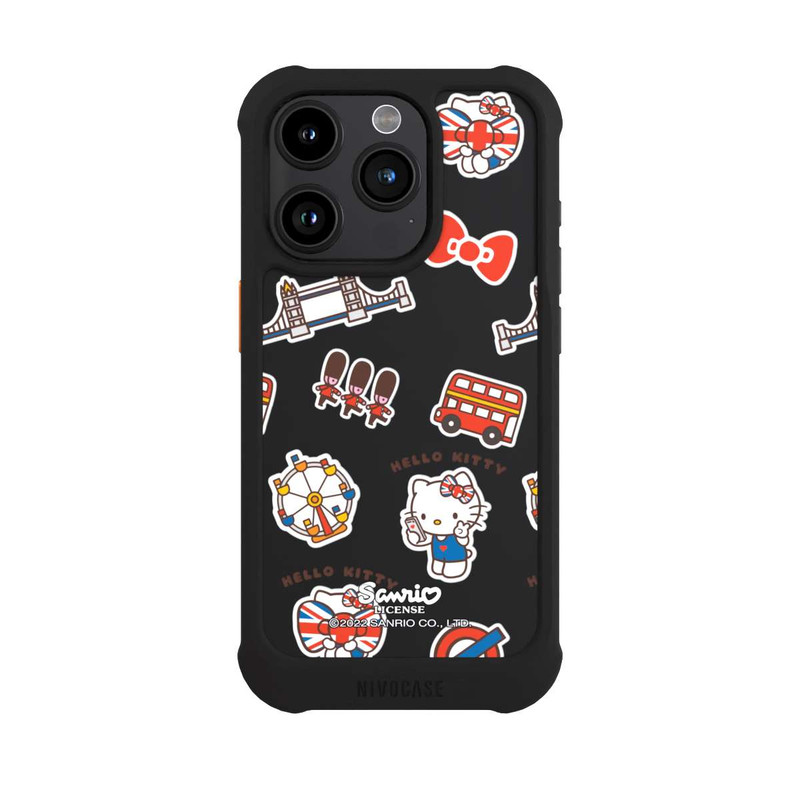 iPhone 15 Pro NIVOmax Hello Kitty Badges de Londres transparents
