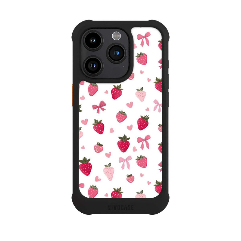 iPhone 15 Pro NIVOmax Erdbeer Herz Schleifen Muster Pink