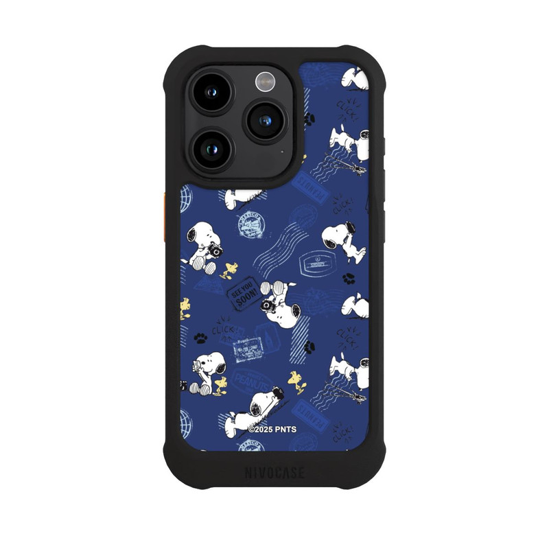 iPhone 15 Pro NIVOmax Peanuts Travel Stamps Pattern Blue