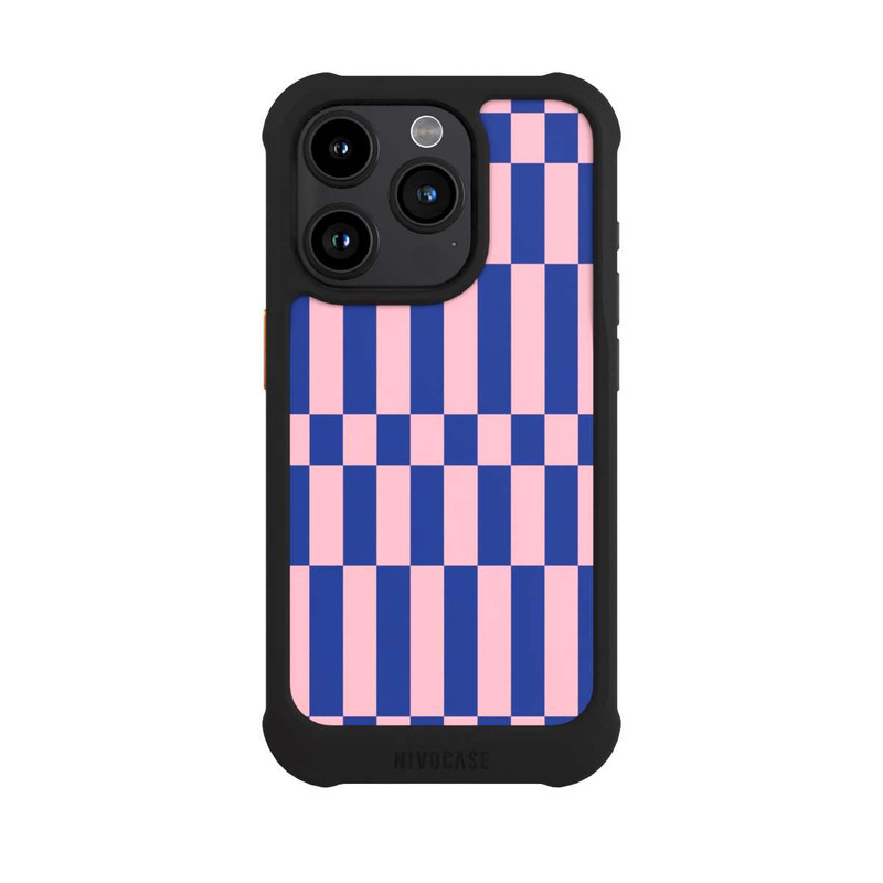 iPhone 15 Pro NIVOmax Checked Abstract Bold Electric Blue and Pink Color Block