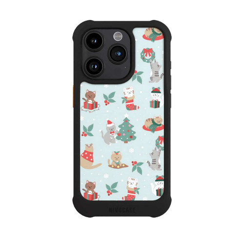 Apple iPhone 15 Pro NIVOmax Cute Winter Wonderland Christmas Festive Cats on Teal